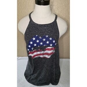 Modern Lux Racer Back Tshirt Womens S Gray American Flag